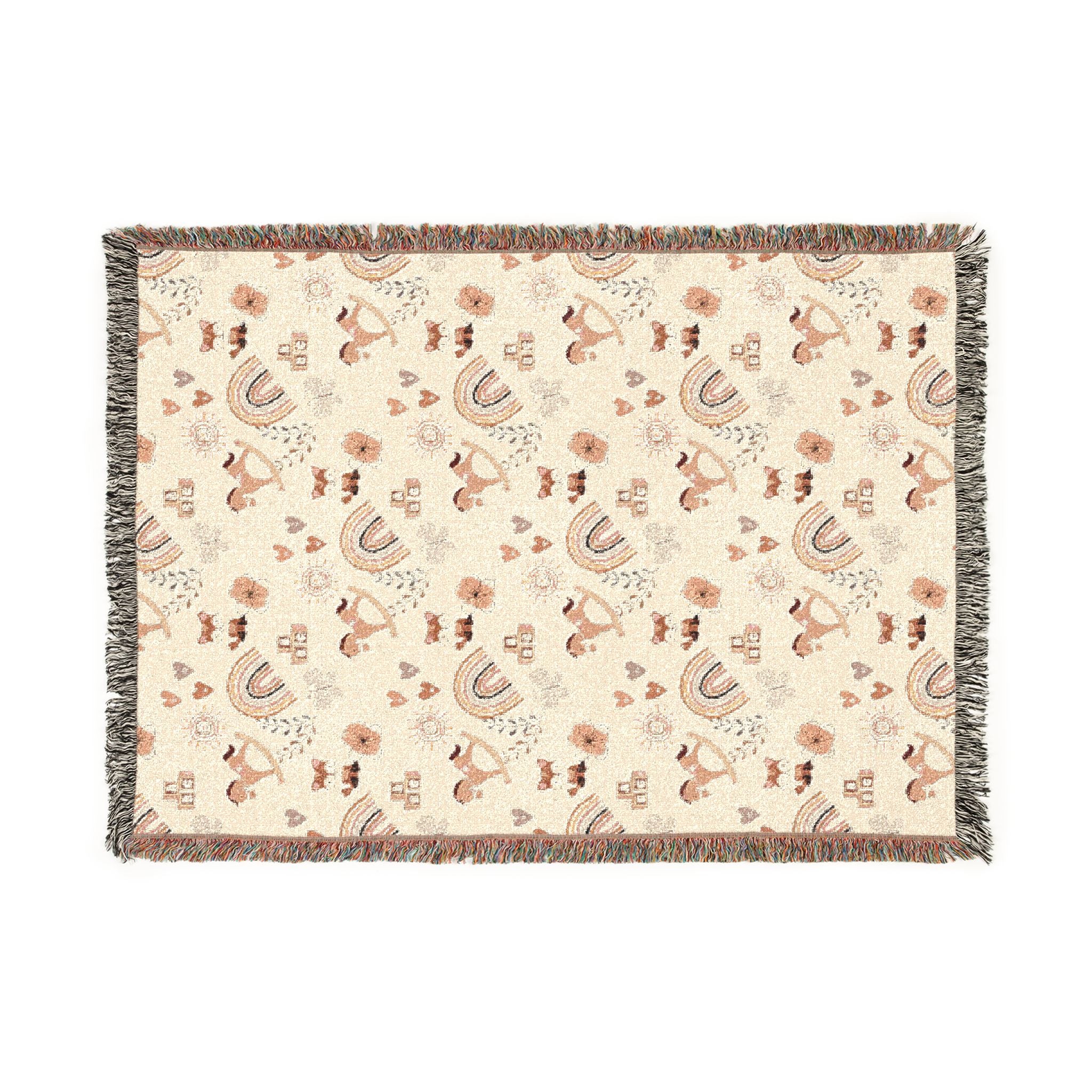 Boho Floral Woven Throw Blanket – Reversible Cream & Charcoal Decorative Throw