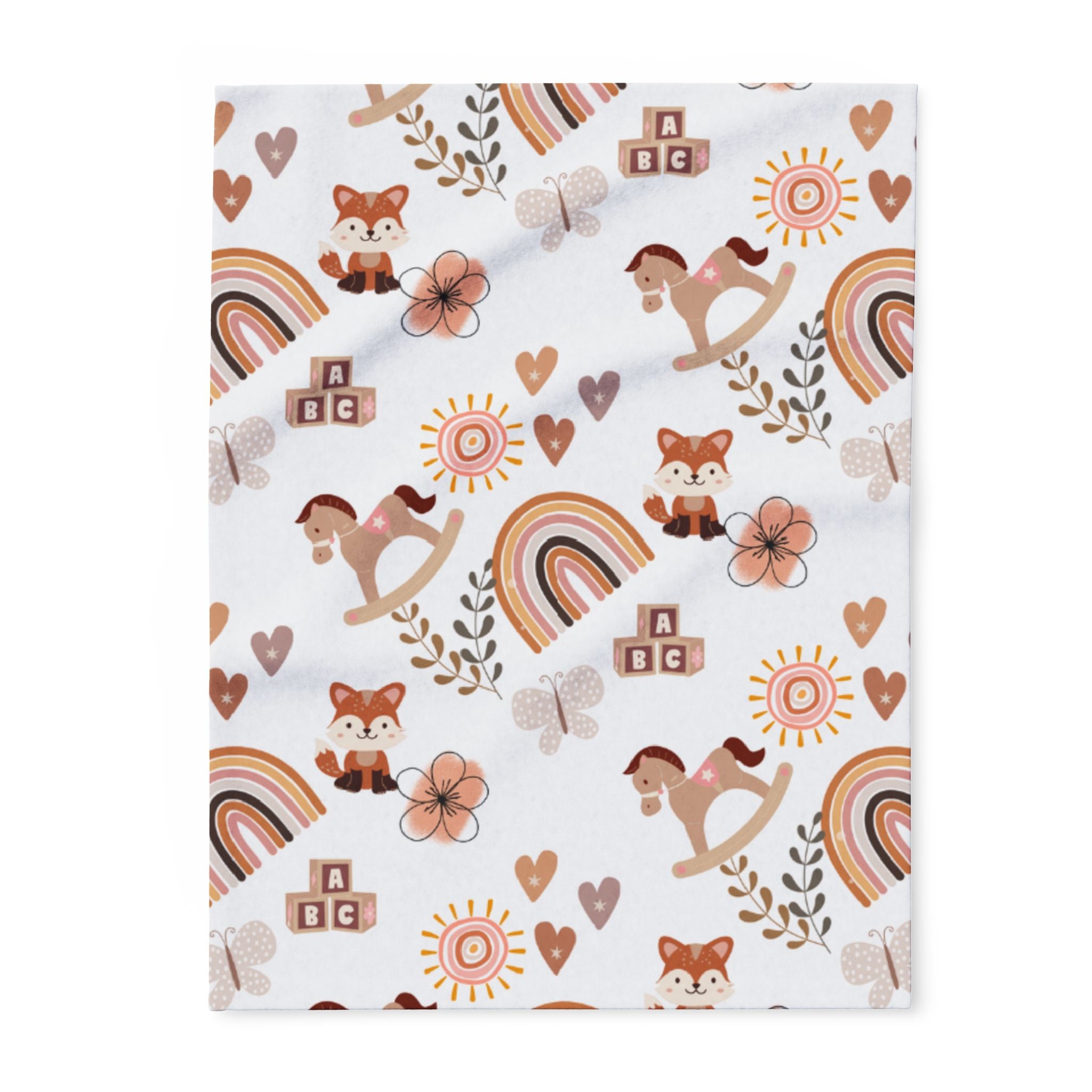 Baby Woodland Fleece Blanket — Foxes, Rainbows & Rocking Horses Cozy Throw